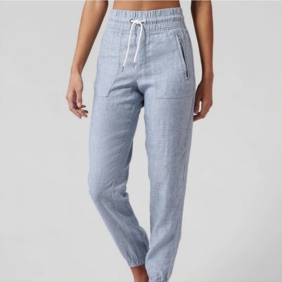 Athleta Cabo 100% Linen Jogger Chambray Blue Size 4 - Picture 1 of 11